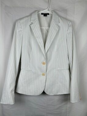 Theory Hampton Custom Stripe Jacket Size 4 White Blue Striped 2 Button Blazer
